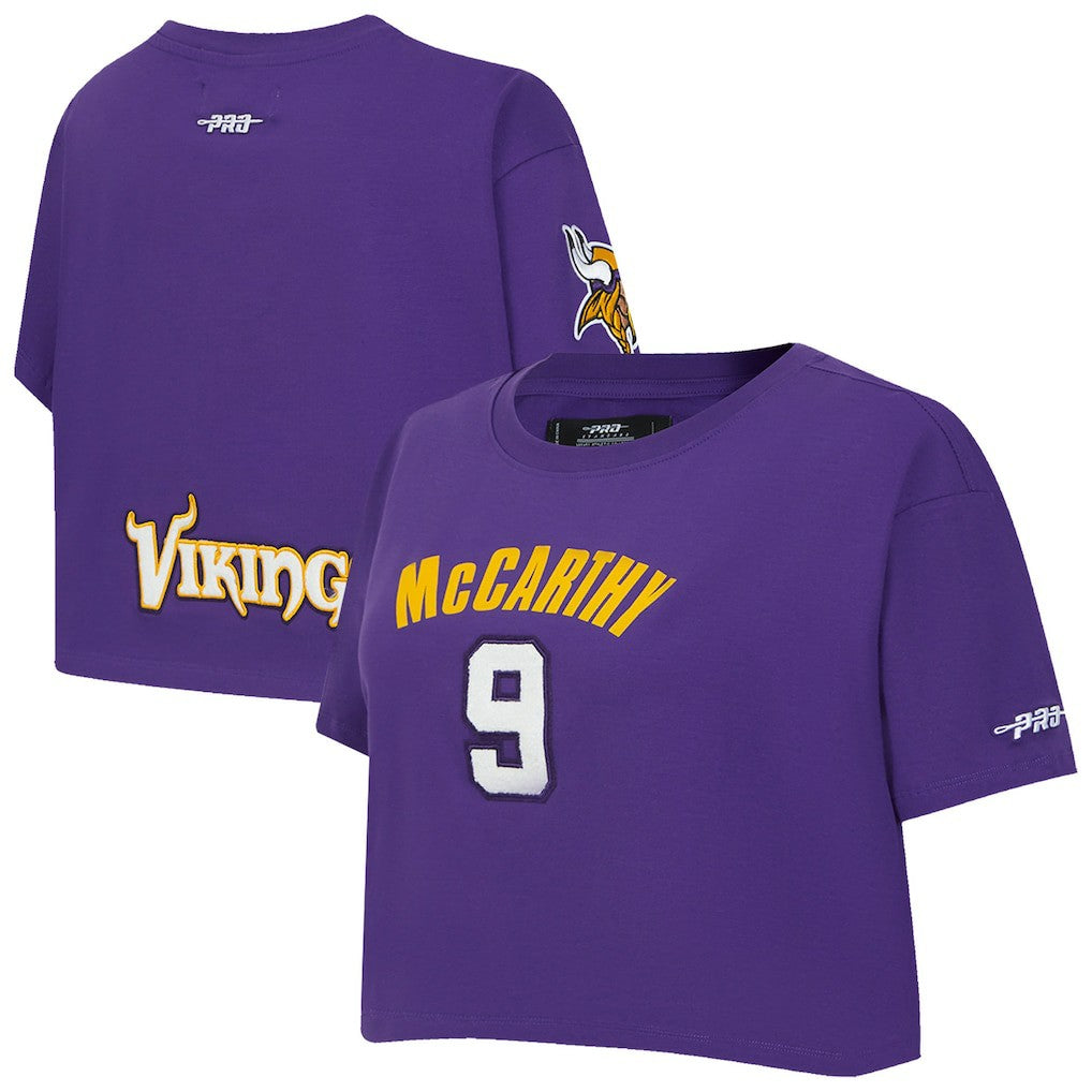 J.J. McCarthy Minnesota Vikings Pro Standard Women's Player Name & Number Cropped Boxy T-Shirt - Purple - NFL