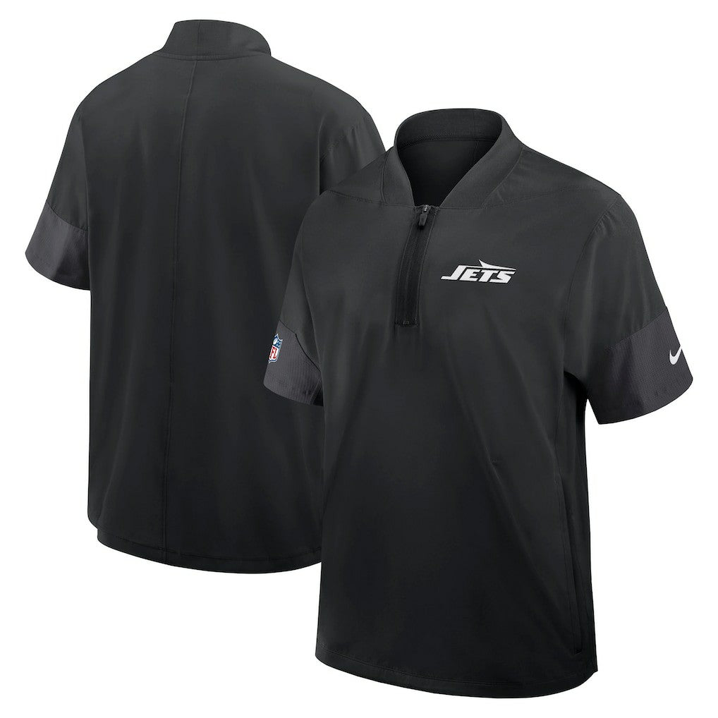 New York Jets Sideline Short Sleeve Quarter-Zip Dri-FIT Coach Jacket - Black - Nike