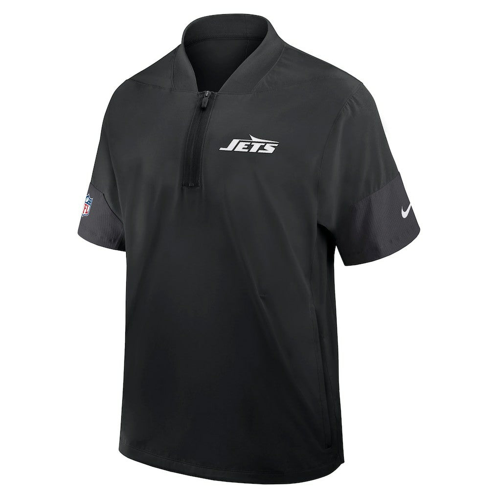 New York Jets Sideline Short Sleeve Quarter-Zip Dri-FIT Coach Jacket - Black - Nike