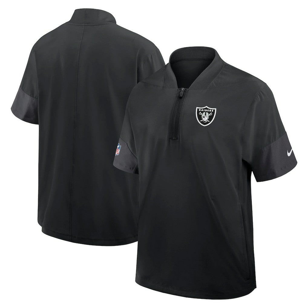 Las Vegas Raiders Sideline Short Sleeve Quarter-Zip Dri-FIT Coach Jacket - Black - Nike