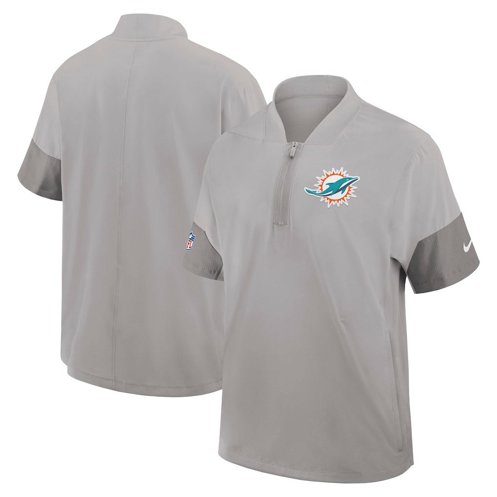 Miami Dolphins Sideline Short Sleeve Quarter-Zip Dri-FIT Coach Jacket - Gray - Nike