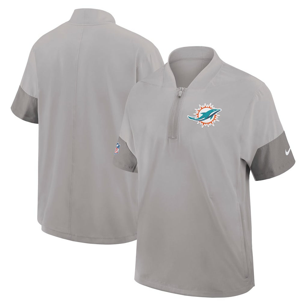 Miami Dolphins Sideline Short Sleeve Quarter-Zip Dri-FIT Coach Jacket - Gray - Nike