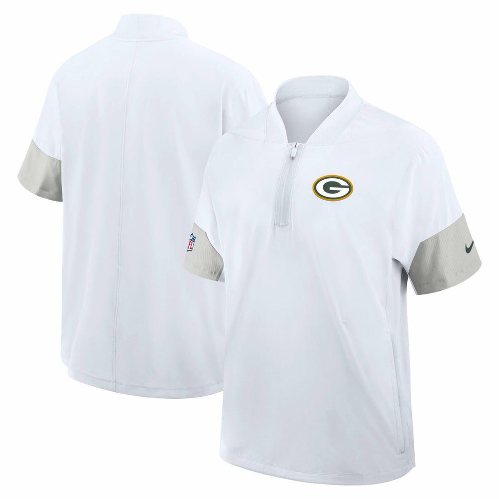 Green Bay Packers Sideline Short Sleeve Quarter-Zip Dri-FIT Coach Jacket - White - Nike