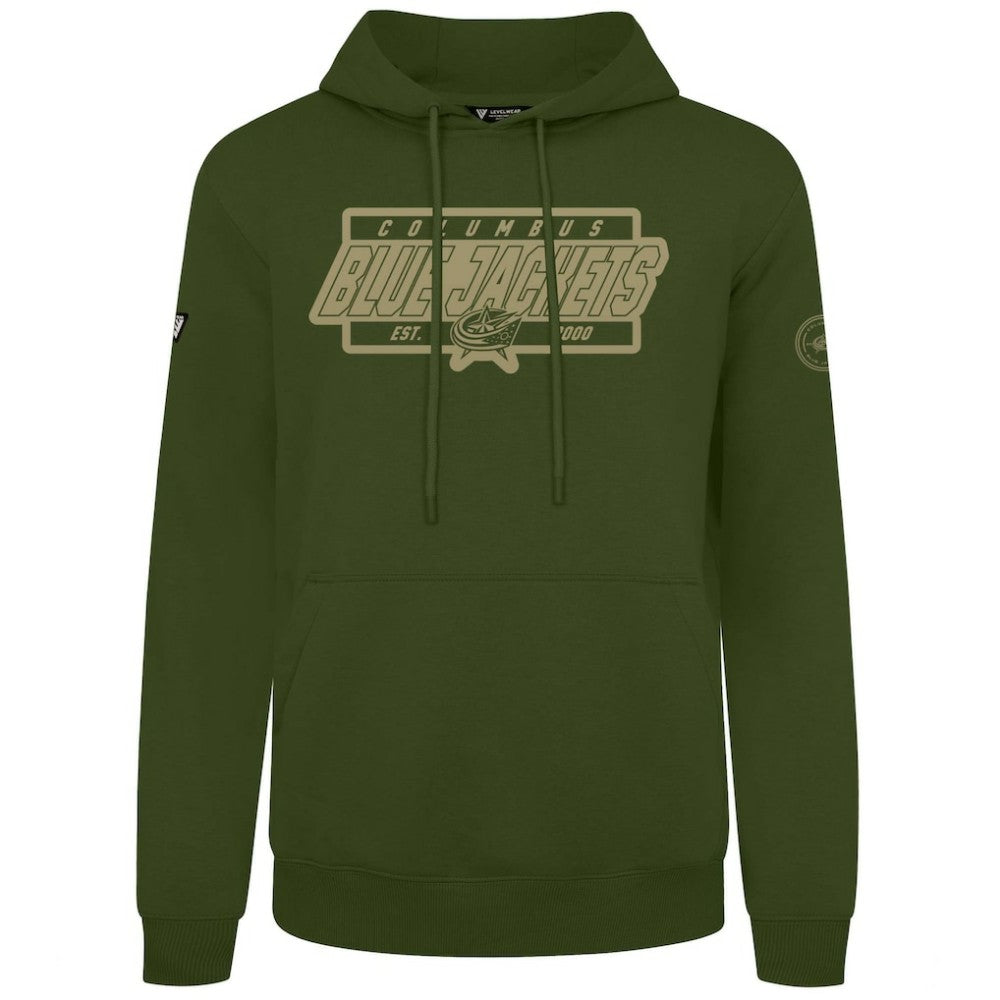 Columbus Blue Jackets Levelwear Podium Pullover Hoodie - Olive | NHL on sale