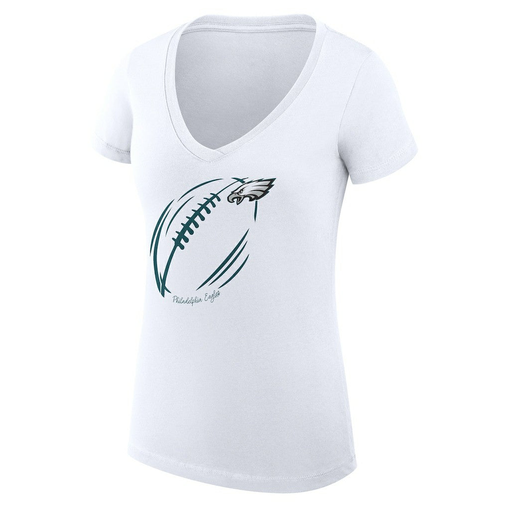 Philadelphia Eagles G-III 4Her by Carl Banks Women's Super-Slim Fit Lightweight Subtle Football V-Neck T-Shirt - White - NFL
