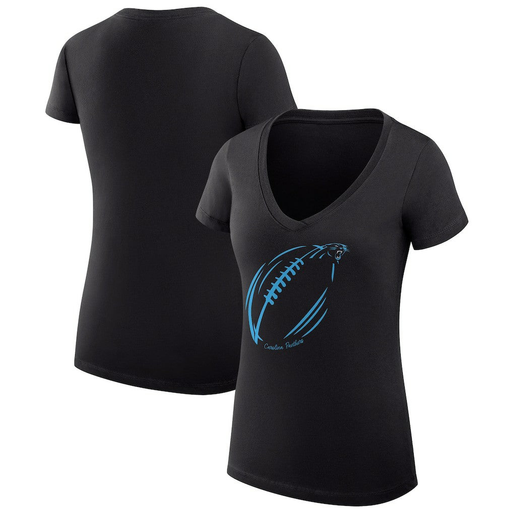 Carolina Panthers G-III 4Her by Carl Banks Women's Super-Slim Fit Lightweight Subtle Football V-Neck T-Shirt - Black - NFL