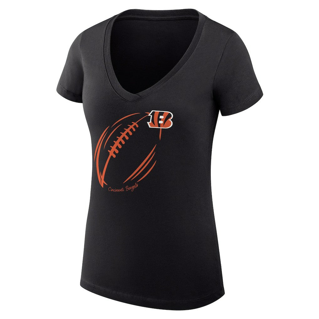 Cincinnati Bengals G-III 4Her by Carl Banks Women's Super-Slim Fit Lightweight Subtle Football V-Neck T-Shirt - Black - NFL