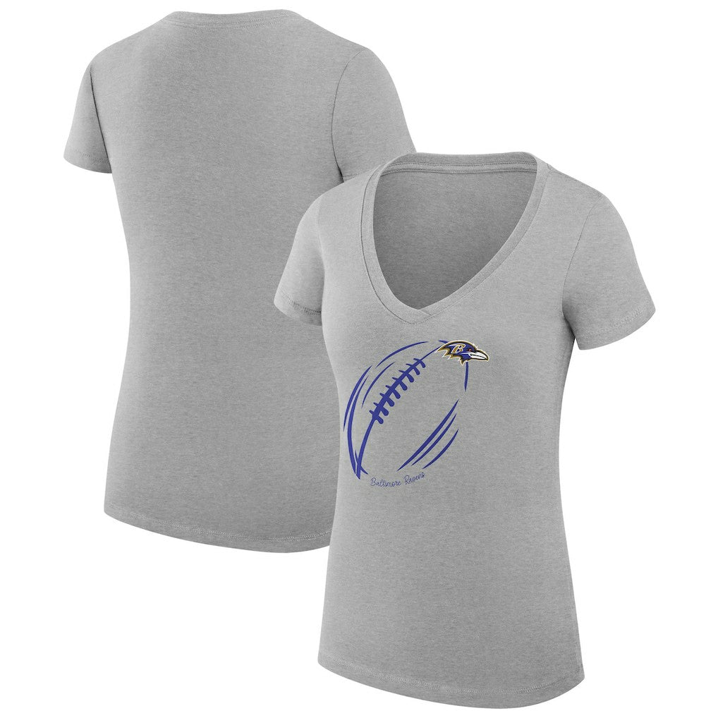 Baltimore Ravens G-III 4Her by Carl Banks Women's Super-Slim Fit Lightweight Subtle Football V-Neck T-Shirt - Heather Gray - NFL