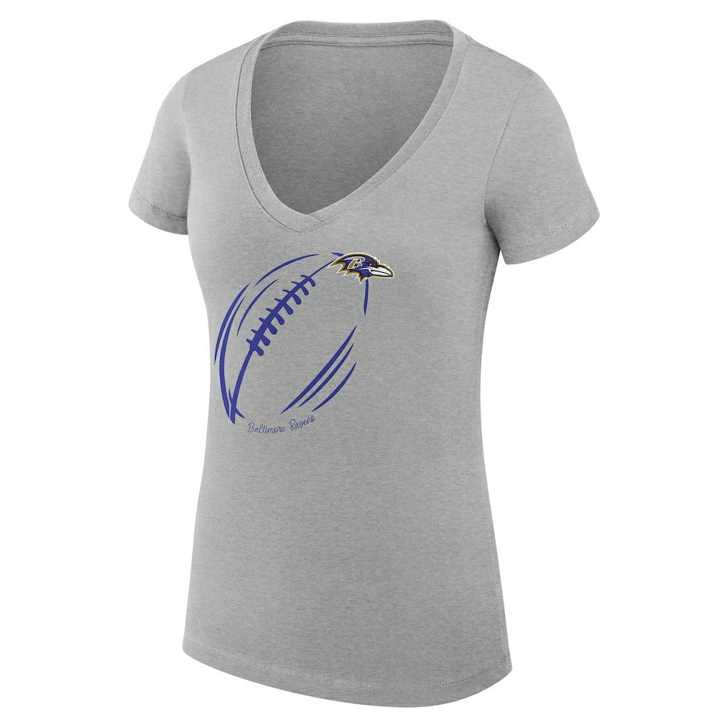 Baltimore Ravens G-III 4Her by Carl Banks Women's Super-Slim Fit Lightweight Subtle Football V-Neck T-Shirt - Heather Gray - NFL