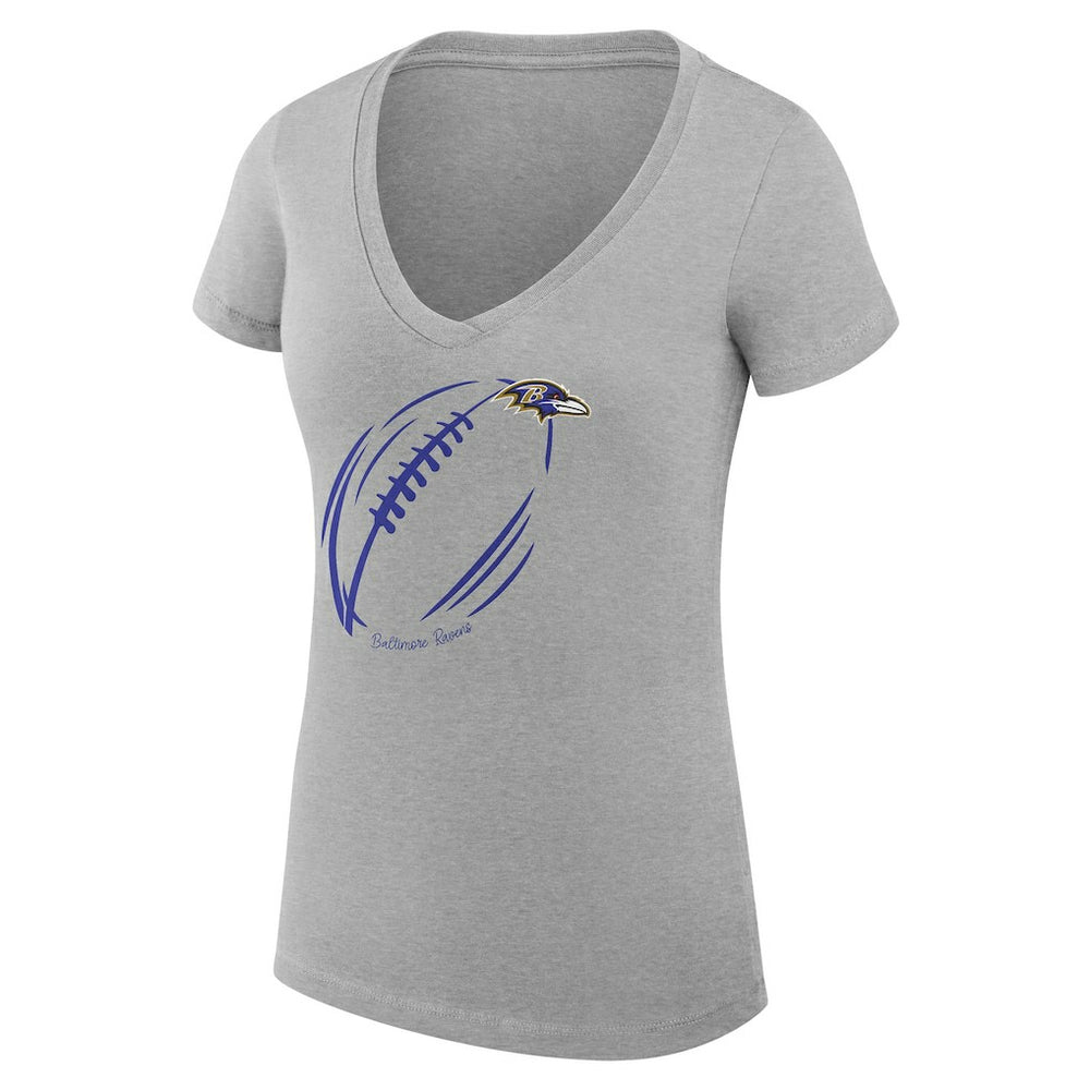 Baltimore Ravens G-III 4Her by Carl Banks Women's Super-Slim Fit Lightweight Subtle Football V-Neck T-Shirt - Heather Gray - NFL