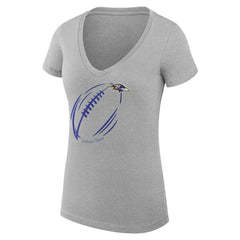 Baltimore Ravens G-III 4Her by Carl Banks Women's Super-Slim Fit Lightweight Subtle Football V-Neck T-Shirt - Heather Gray - NFL