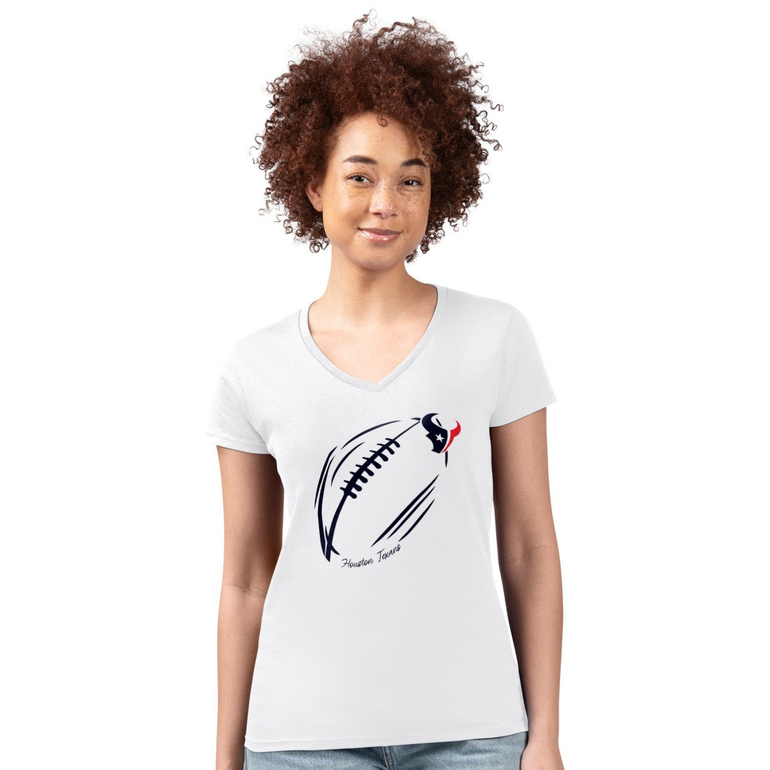 Houston Texans G-III 4Her by Carl Banks Women's Super-Slim Fit Lightweight Subtle Football V-Neck T-Shirt - White - NFL