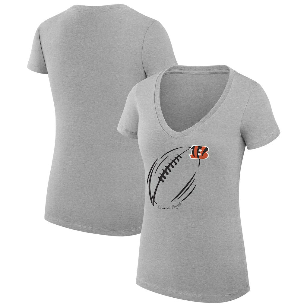 Cincinnati Bengals G-III 4Her by Carl Banks Women's Super-Slim Fit Lightweight Subtle Football V-Neck T-Shirt - Heather Gray - NFL
