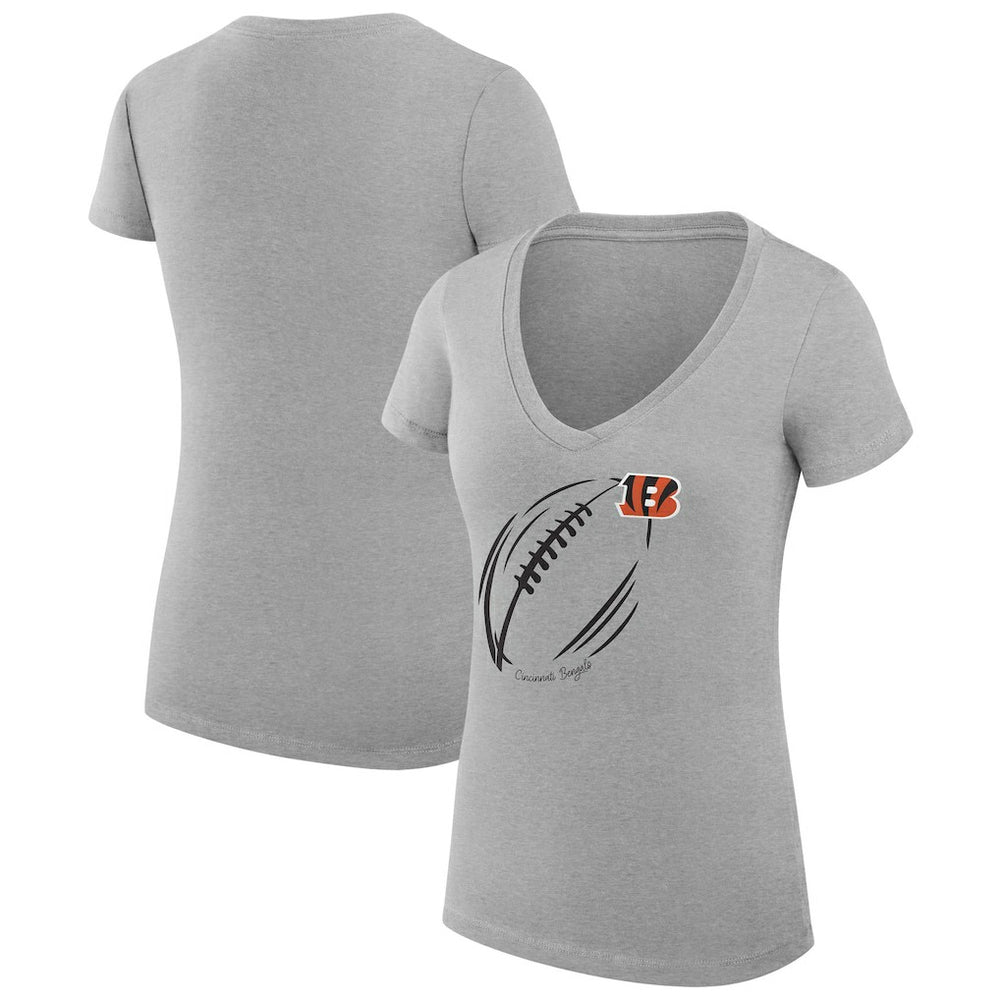 Cincinnati Bengals G-III 4Her by Carl Banks Women's Super-Slim Fit Lightweight Subtle Football V-Neck T-Shirt - Heather Gray - NFL