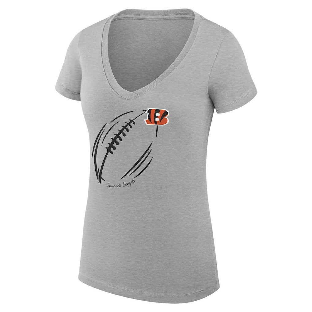 Cincinnati Bengals G-III 4Her by Carl Banks Women's Super-Slim Fit Lightweight Subtle Football V-Neck T-Shirt - Heather Gray - NFL