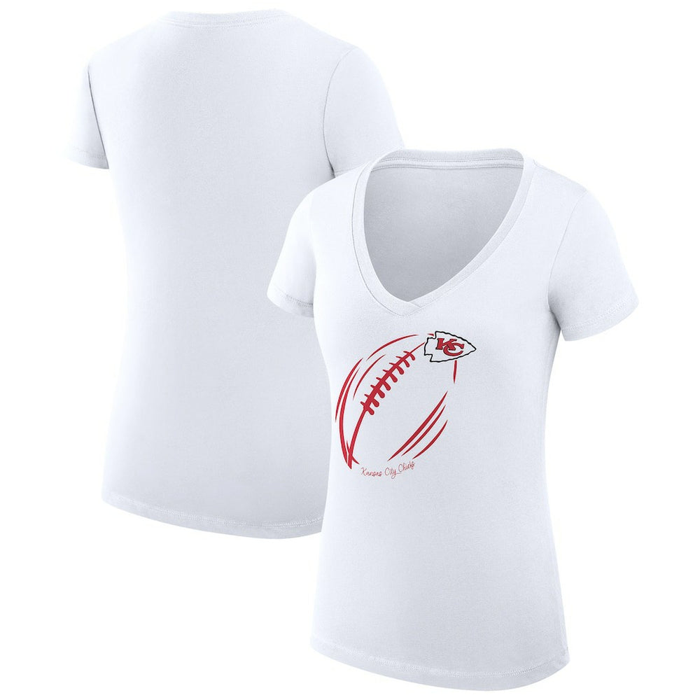Kansas City Chiefs G-III 4Her by Carl Banks Women's Super-Slim Fit Lightweight Subtle Football V-Neck T-Shirt - White - NFL