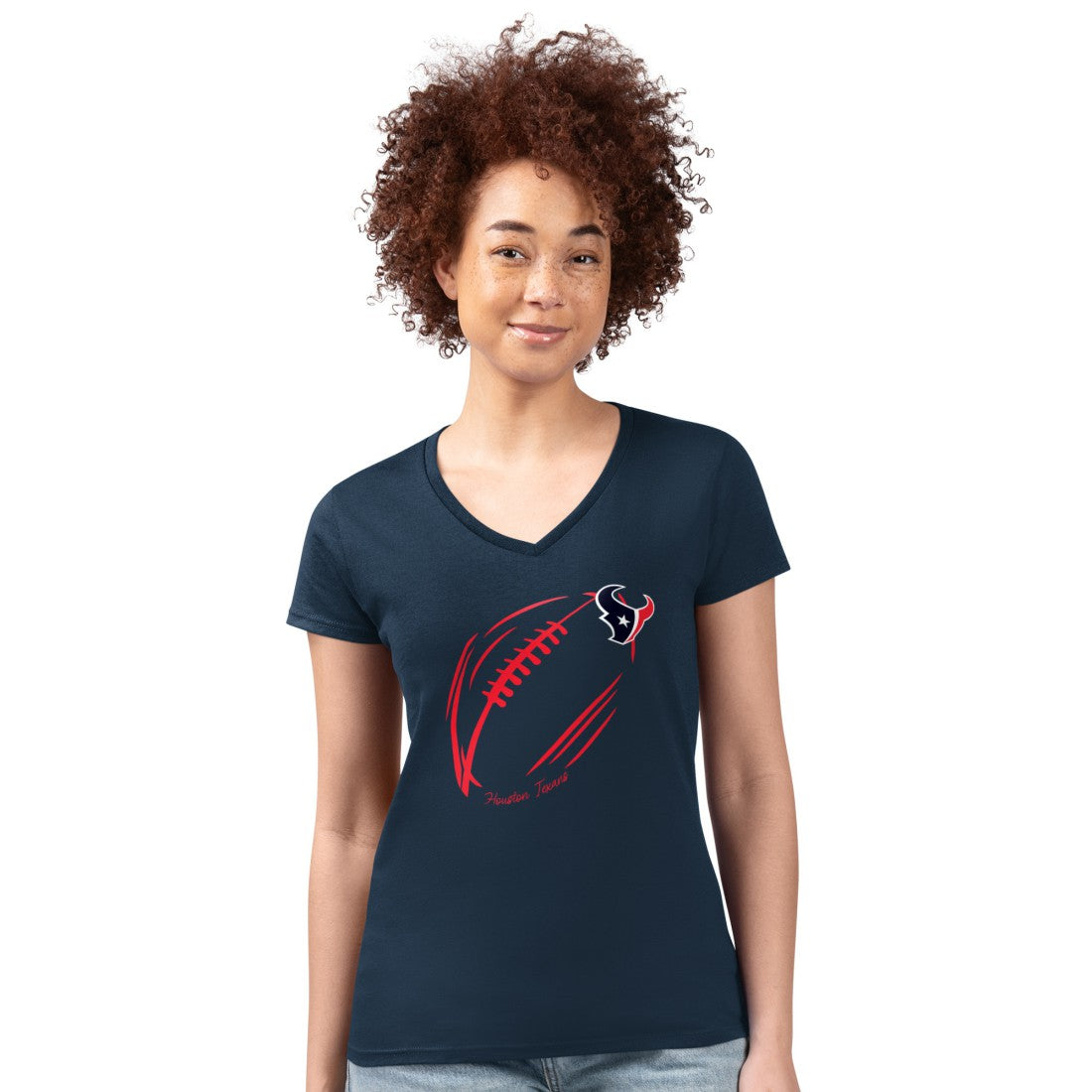 Houston Texans G-III 4Her by Carl Banks Women's Super-Slim Fit Lightweight Subtle Football V-Neck T-Shirt - Navy - NFL