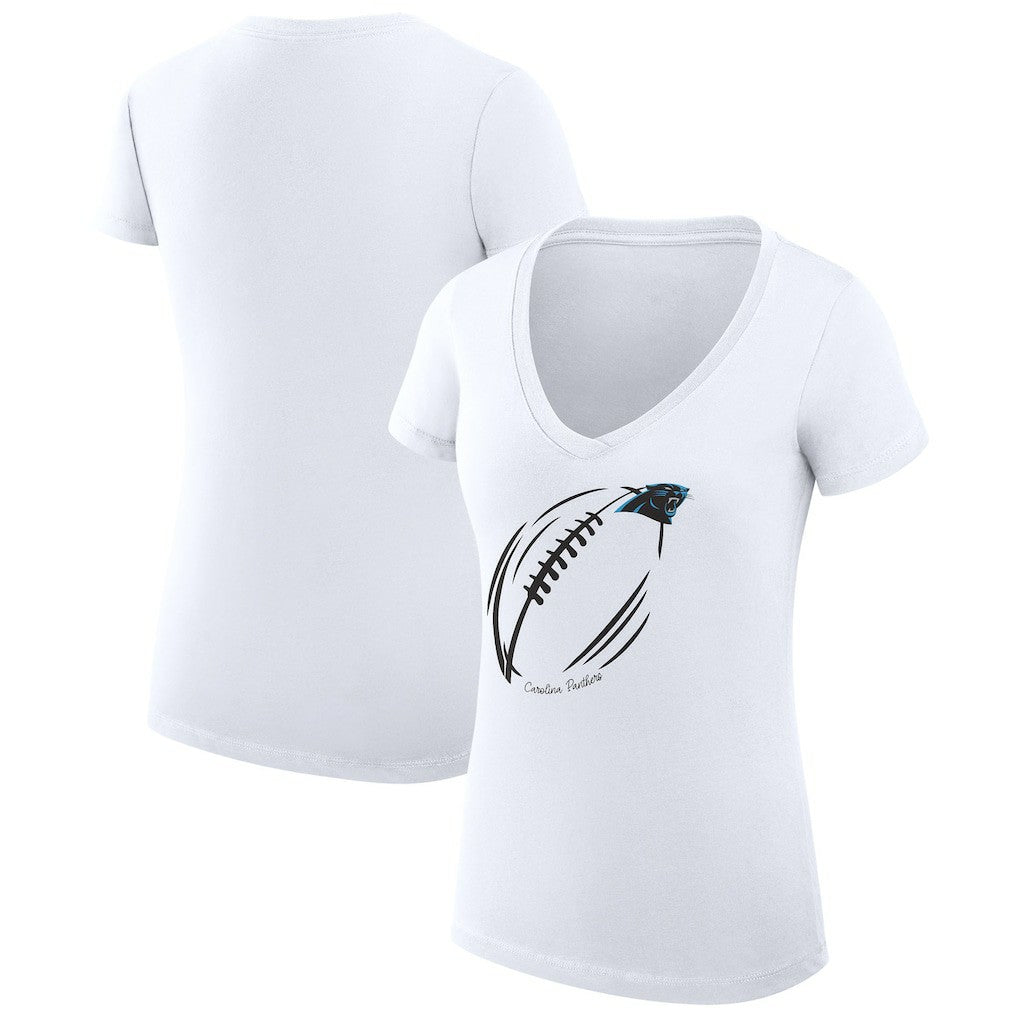 Carolina Panthers G-III 4Her by Carl Banks Women's Super-Slim Fit Lightweight Subtle Football V-Neck T-Shirt - White - NFL