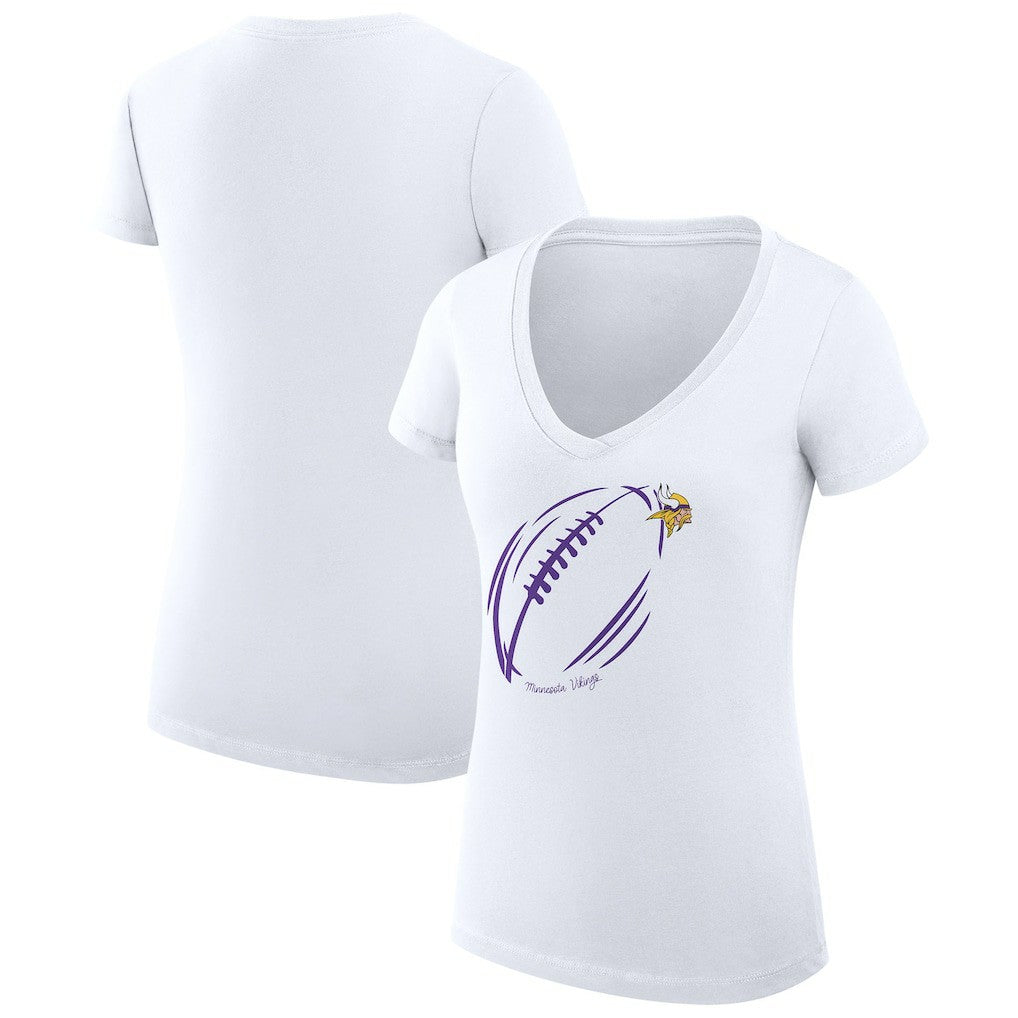 Minnesota Vikings G-III 4Her by Carl Banks Women's Super-Slim Fit Lightweight Subtle Football V-Neck T-Shirt - White - NFL