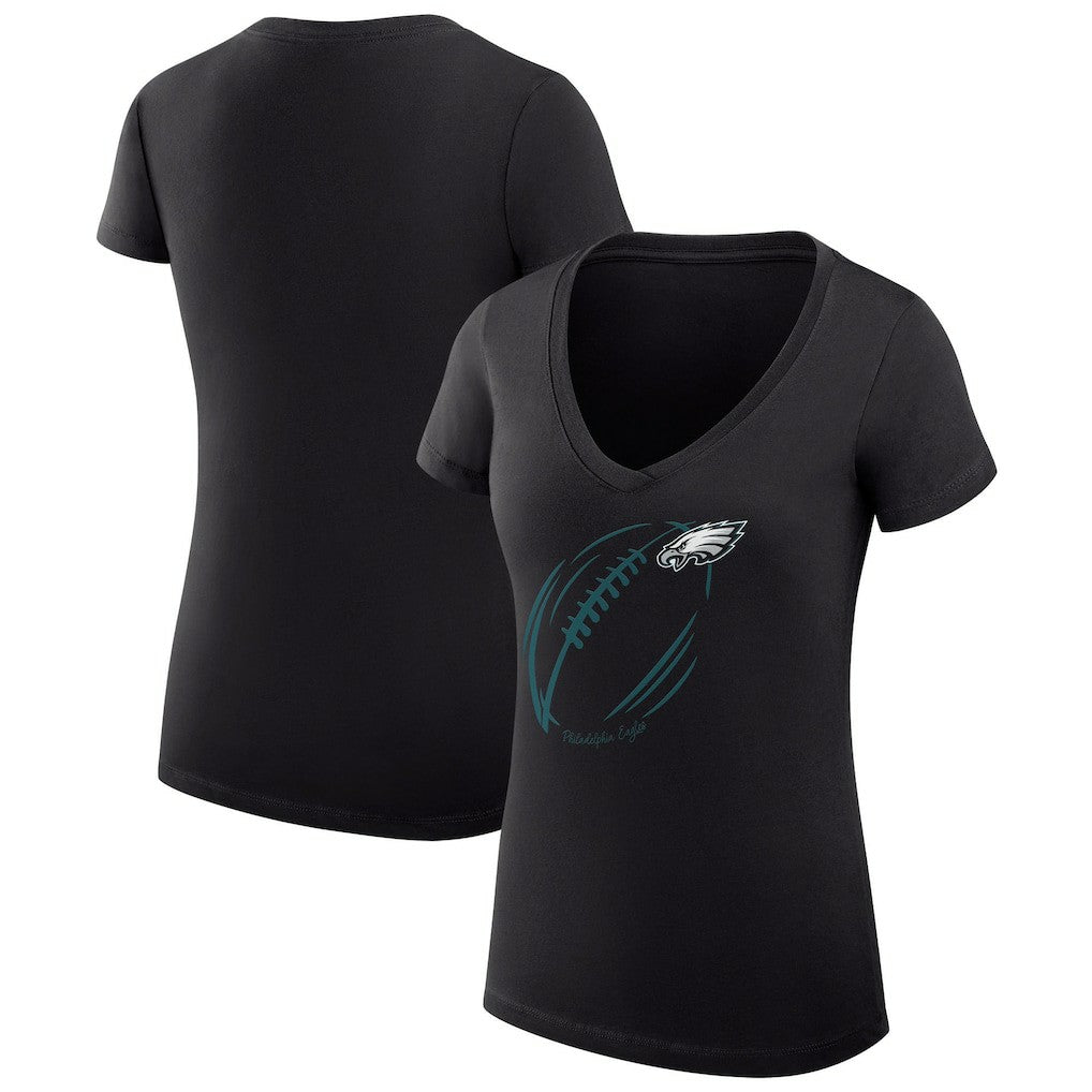 Philadelphia Eagles G-III 4Her by Carl Banks Women's Super-Slim Fit Lightweight Subtle Football V-Neck T-Shirt - Black - NFL