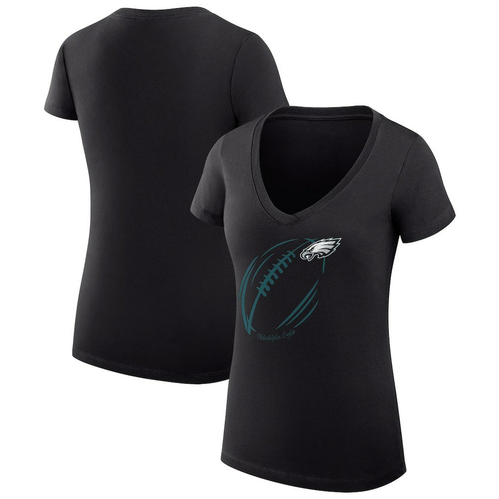 Philadelphia Eagles G-III 4Her by Carl Banks Women's Super-Slim Fit Lightweight Subtle Football V-Neck T-Shirt - Black - NFL