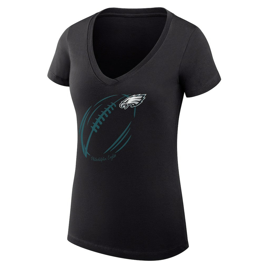 Philadelphia Eagles G-III 4Her by Carl Banks Women's Super-Slim Fit Lightweight Subtle Football V-Neck T-Shirt - Black - NFL