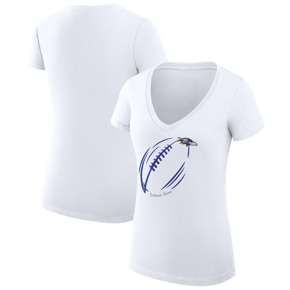 Baltimore Ravens G-III 4Her by Carl Banks Women's Super-Slim Fit Lightweight Subtle Football V-Neck T-Shirt - White - NFL
