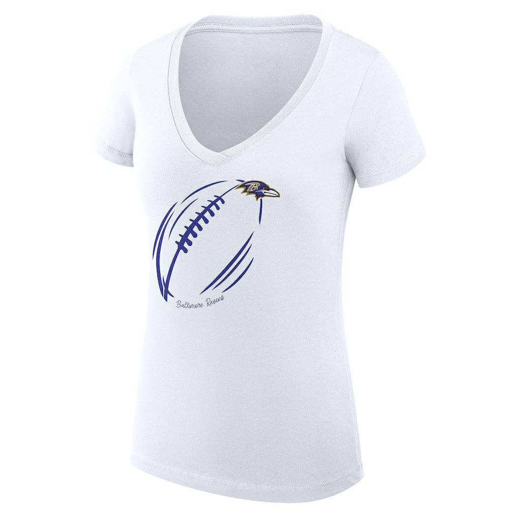 Baltimore Ravens G-III 4Her by Carl Banks Women's Super-Slim Fit Lightweight Subtle Football V-Neck T-Shirt - White - NFL