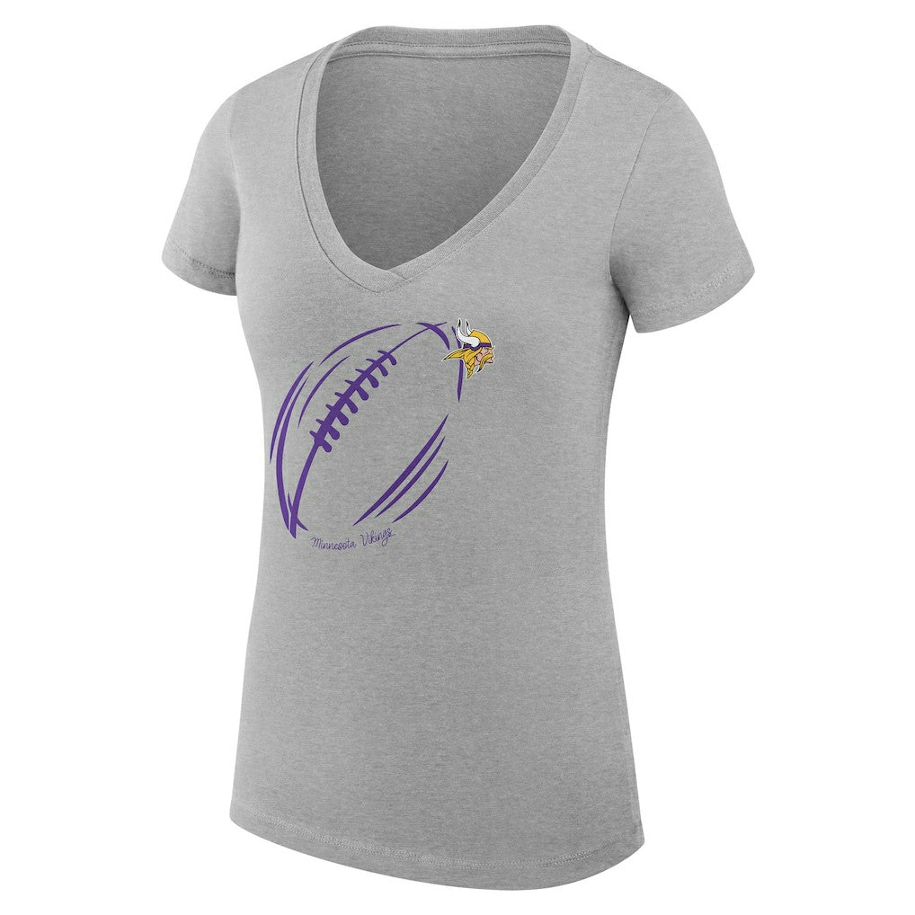 Minnesota Vikings G-III 4Her by Carl Banks Women's Super-Slim Fit Lightweight Subtle Football V-Neck T-Shirt - Heather Gray - NFL