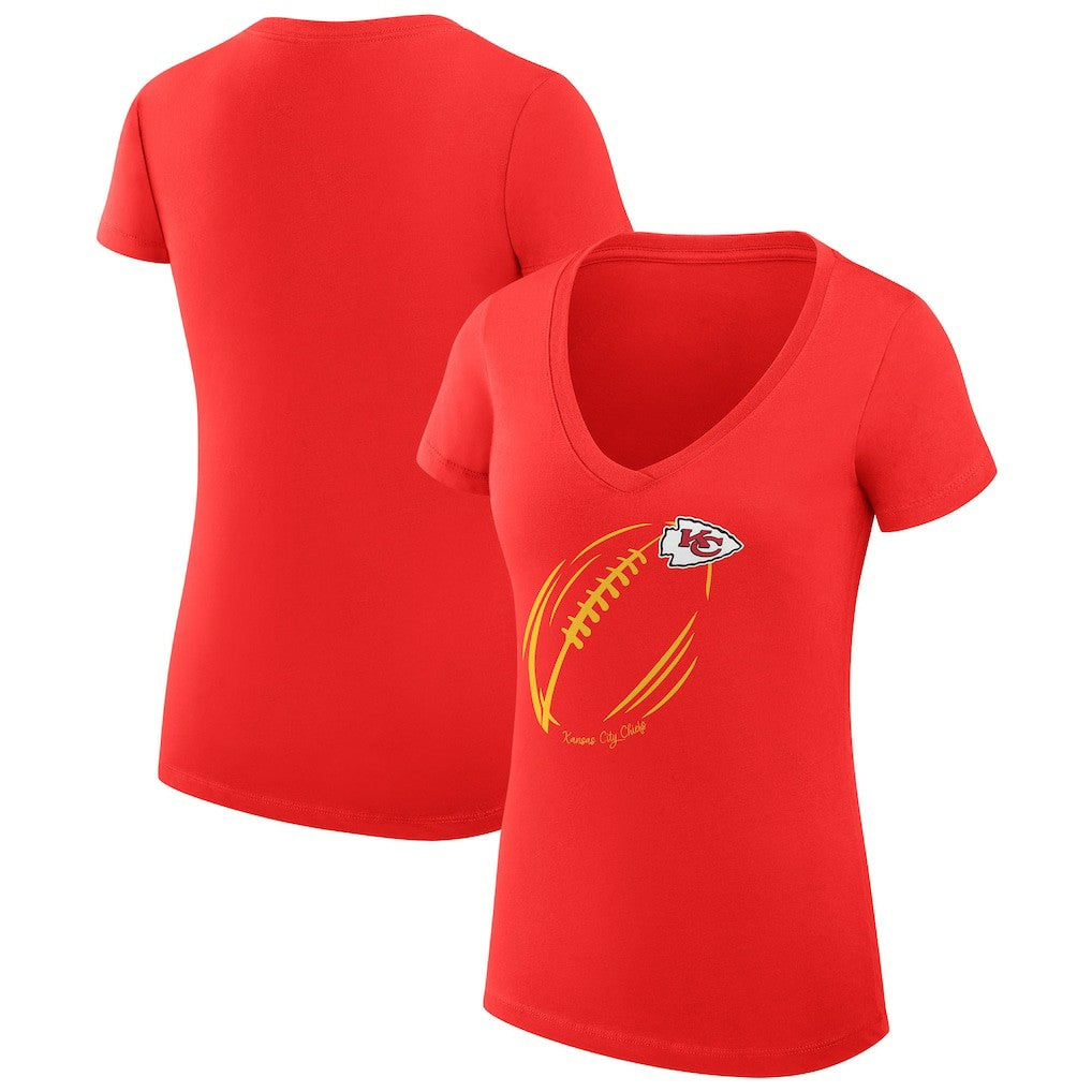 Kansas City Chiefs G-III 4Her by Carl Banks Women's Super-Slim Fit Lightweight Subtle Football V-Neck T-Shirt - Red - NFL