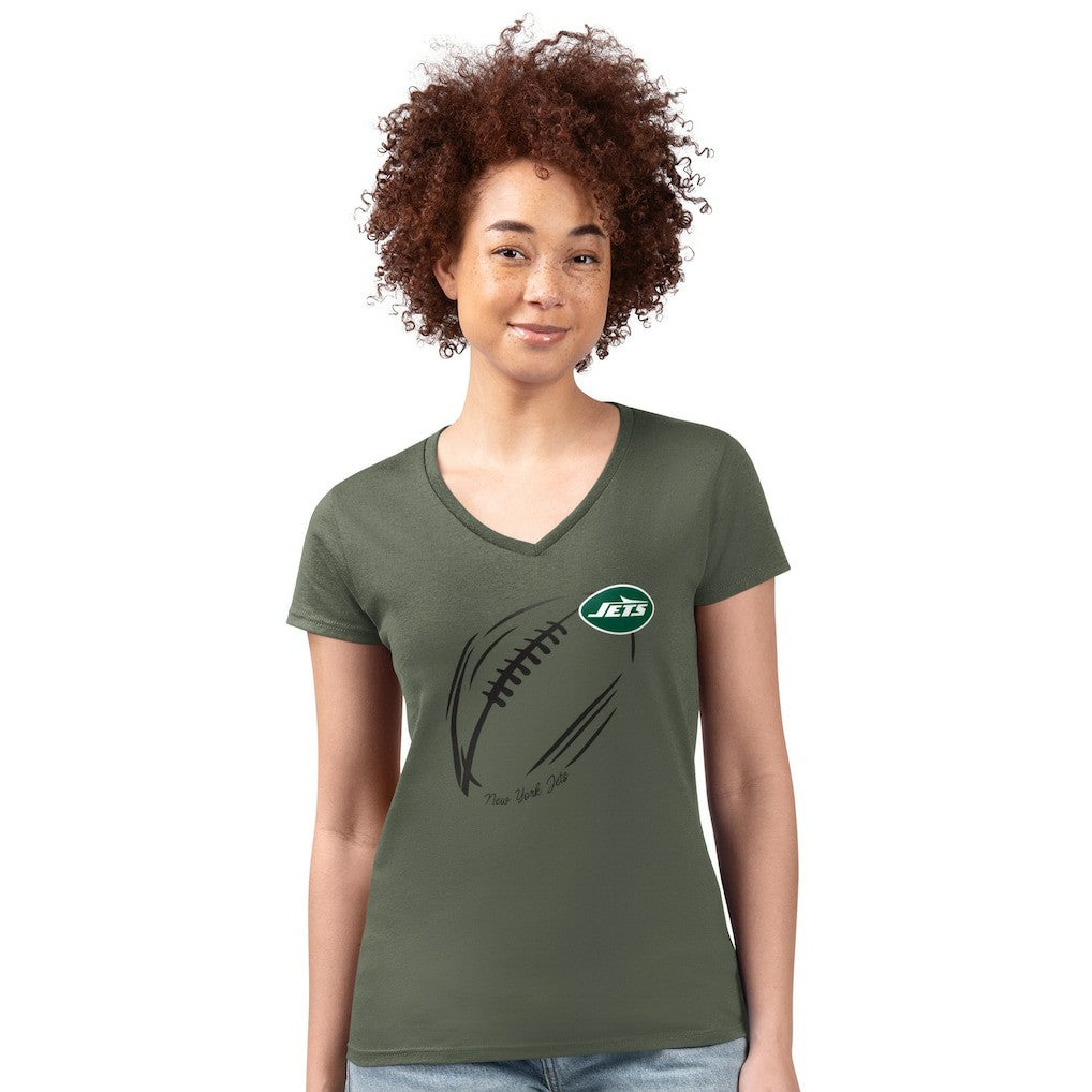 New York Jets G-III 4Her by Carl Banks Women's Super-Slim Fit Lightweight Subtle Football V-Neck T-Shirt - Olive - NFL