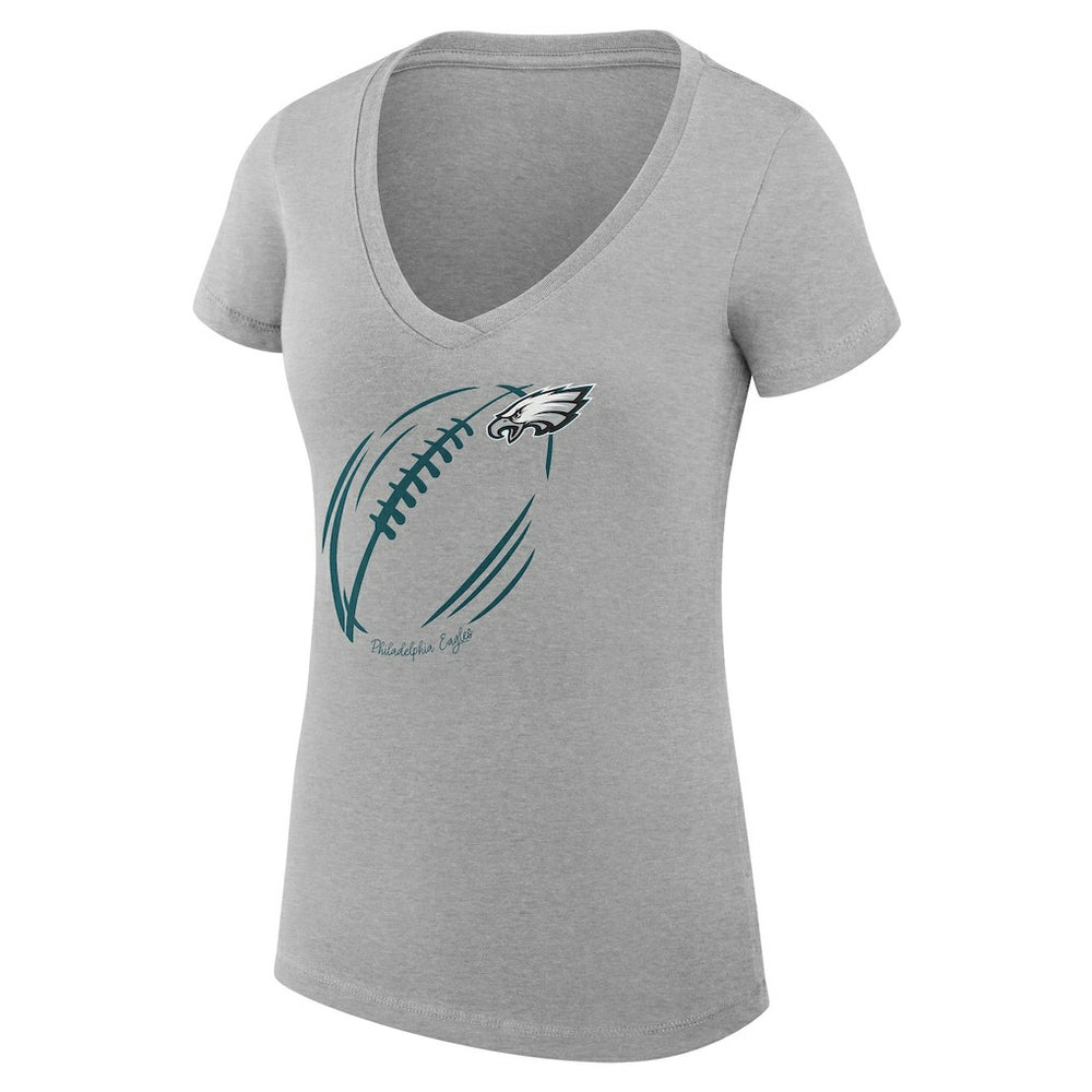 Philadelphia Eagles G-III 4Her by Carl Banks Women's Super-Slim Fit Lightweight Subtle Football V-Neck T-Shirt - Heather Gray - NFL