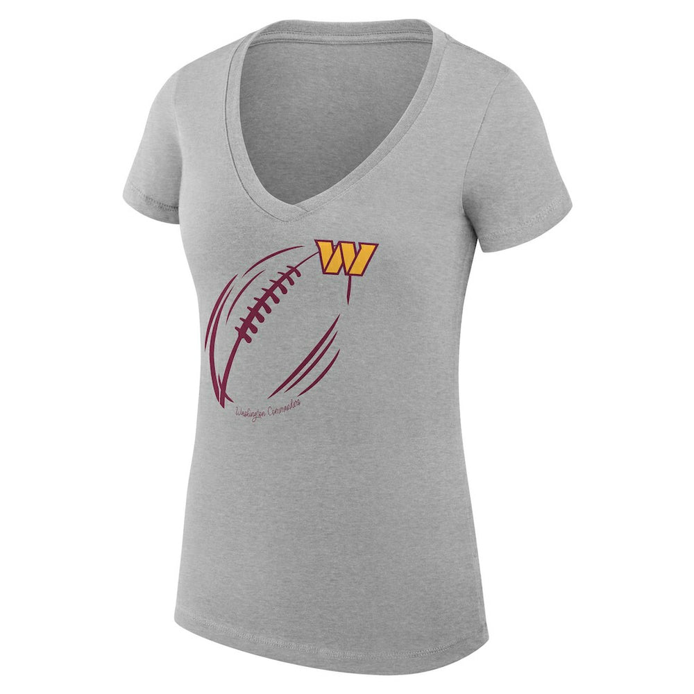 Washington Commanders G-III 4Her by Carl Banks Women's Super-Slim Fit Lightweight Subtle Football V-Neck T-Shirt - Heather Gray - NFL