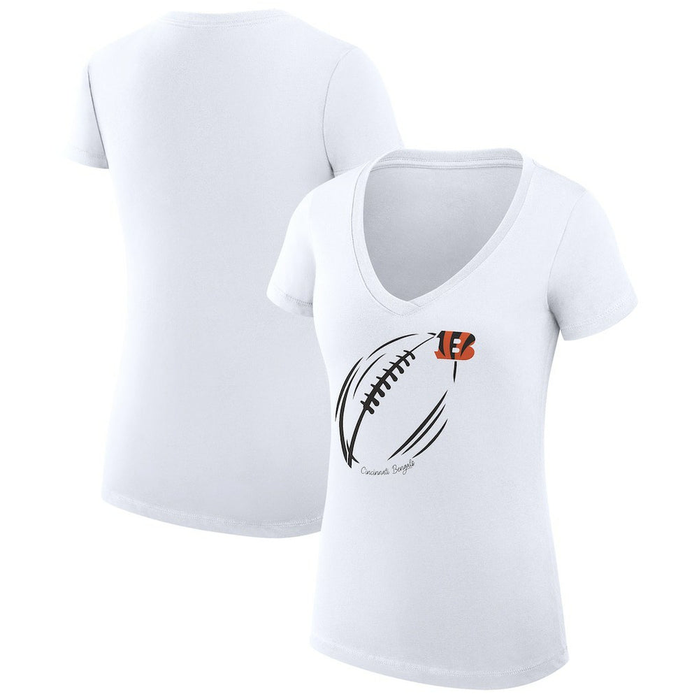 Cincinnati Bengals G-III 4Her by Carl Banks Women's Super-Slim Fit Lightweight Subtle Football V-Neck T-Shirt - White - NFL