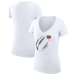 Cincinnati Bengals G-III 4Her by Carl Banks Women's Super-Slim Fit Lightweight Subtle Football V-Neck T-Shirt - White - NFL