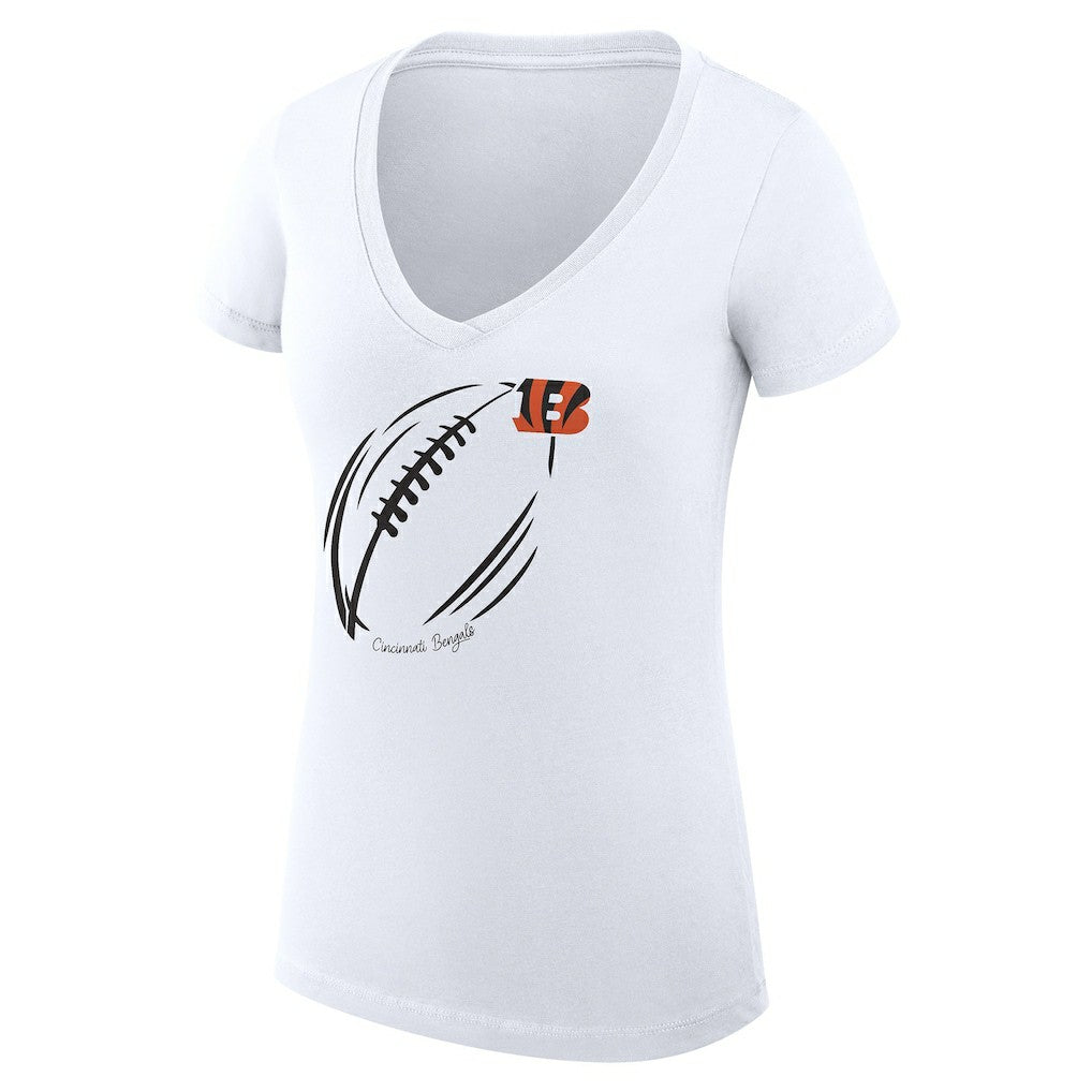 Cincinnati Bengals G-III 4Her by Carl Banks Women's Super-Slim Fit Lightweight Subtle Football V-Neck T-Shirt - White - NFL