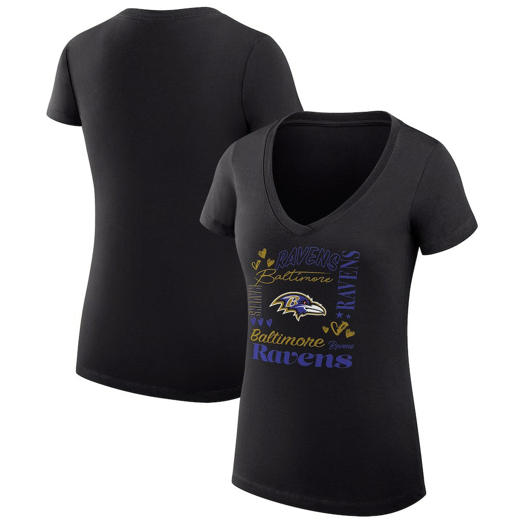 Baltimore Ravens G-III 4Her by Carl Banks Women's Super-Slim Fit Lightweight Collage Team V-Neck T-Shirt - Black - NFL