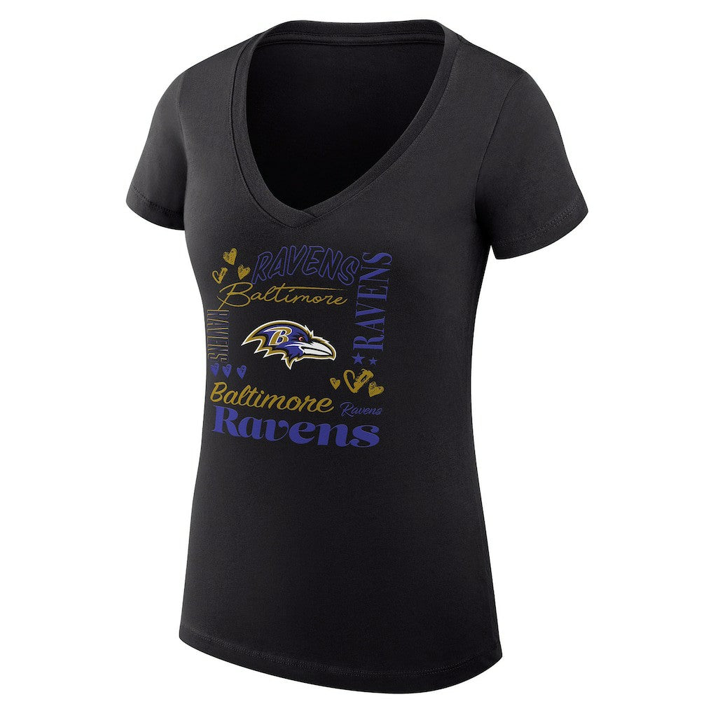 Baltimore Ravens G-III 4Her by Carl Banks Women's Super-Slim Fit Lightweight Collage Team V-Neck T-Shirt - Black - NFL