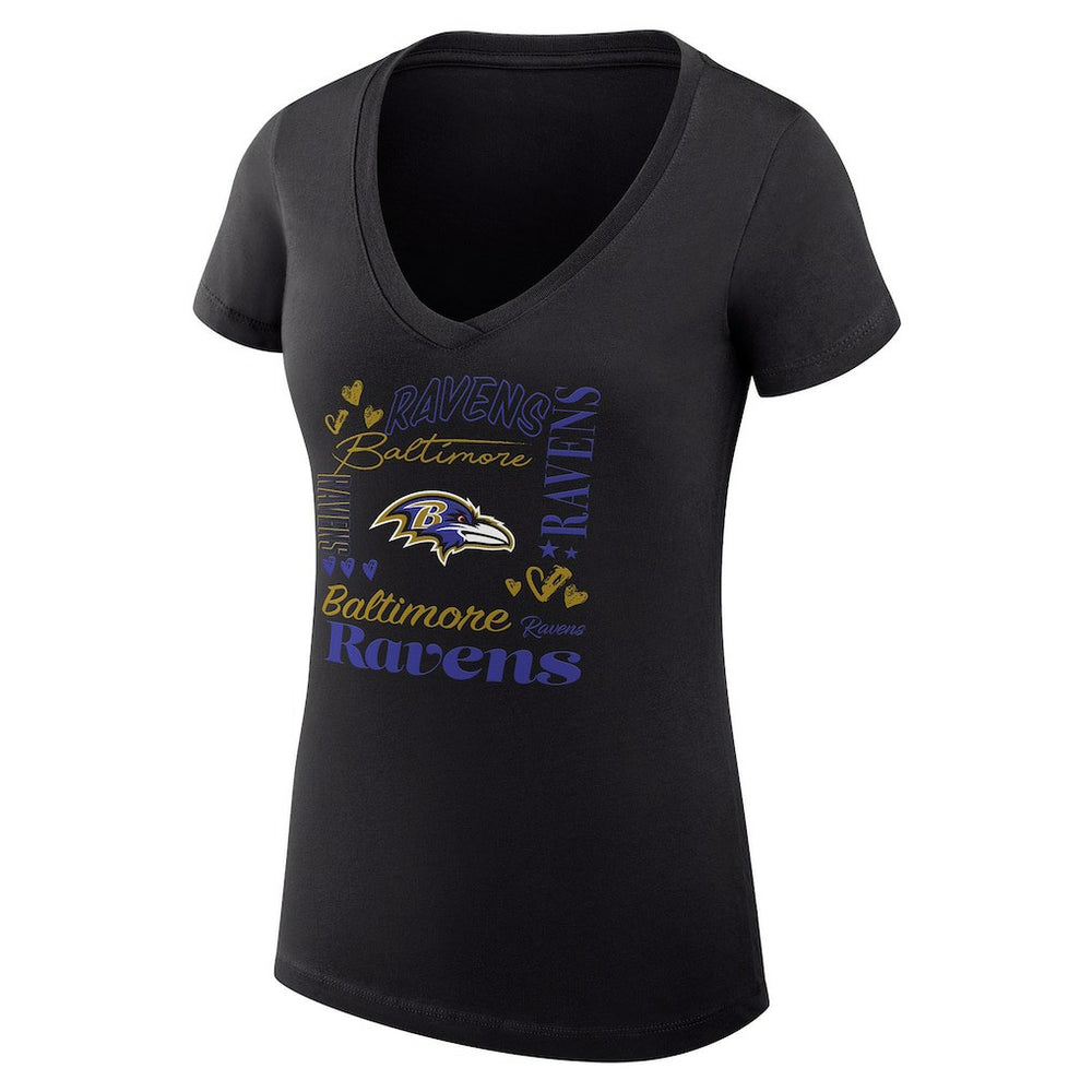Baltimore Ravens G-III 4Her by Carl Banks Women's Super-Slim Fit Lightweight Collage Team V-Neck T-Shirt - Black - NFL
