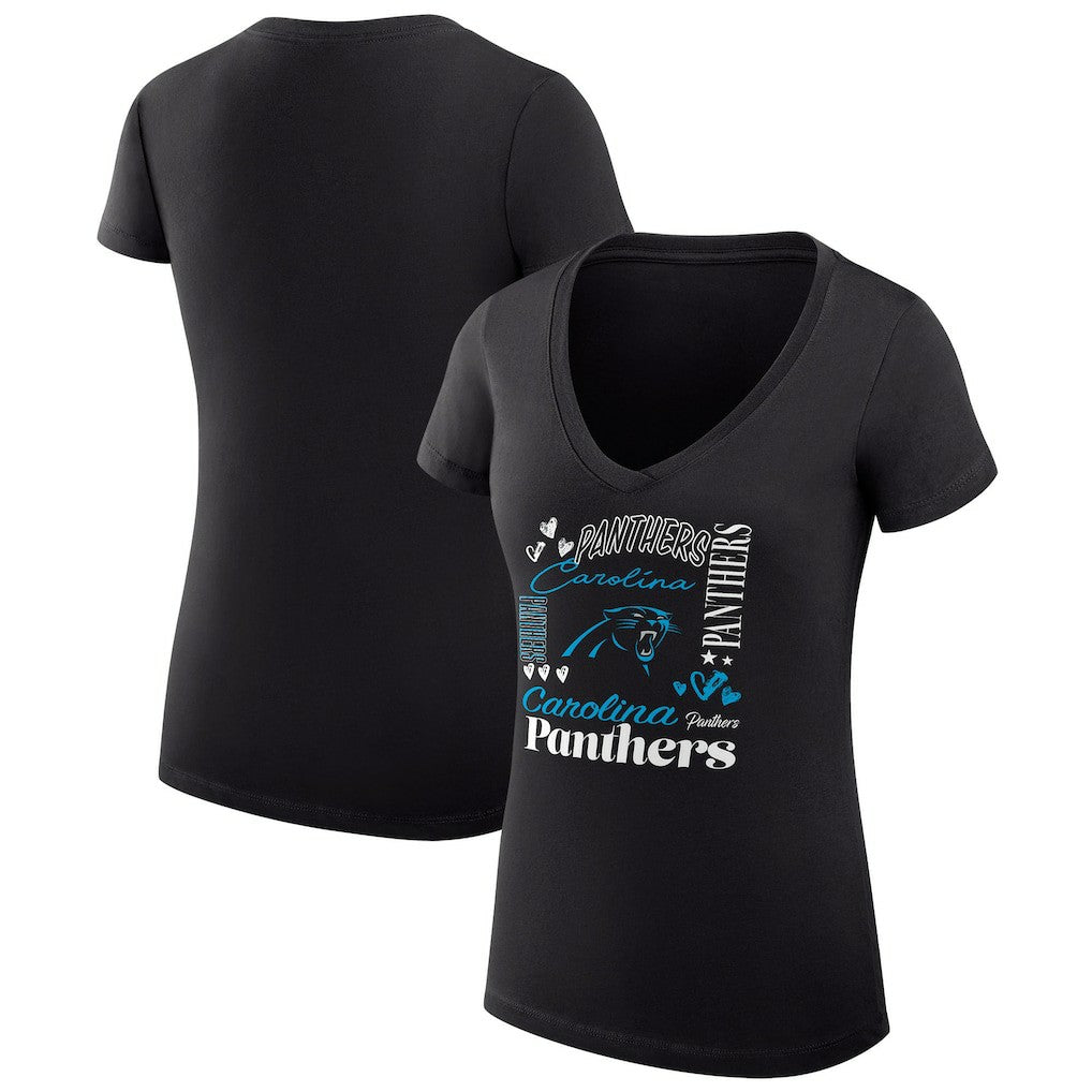 Carolina Panthers G-III 4Her by Carl Banks Women's Super-Slim Fit Lightweight Collage Team V-Neck T-Shirt - Black - NFL