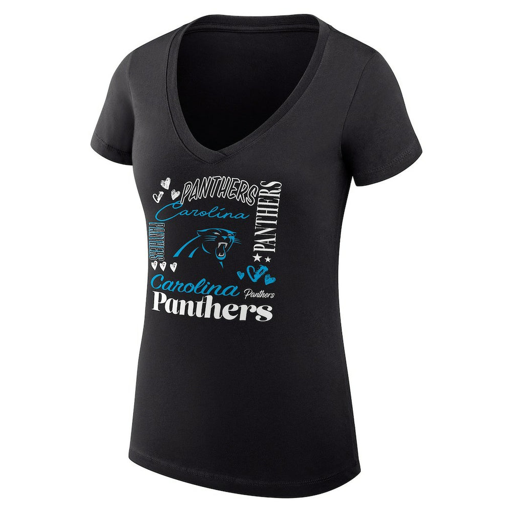 Carolina Panthers G-III 4Her by Carl Banks Women's Super-Slim Fit Lightweight Collage Team V-Neck T-Shirt - Black - NFL