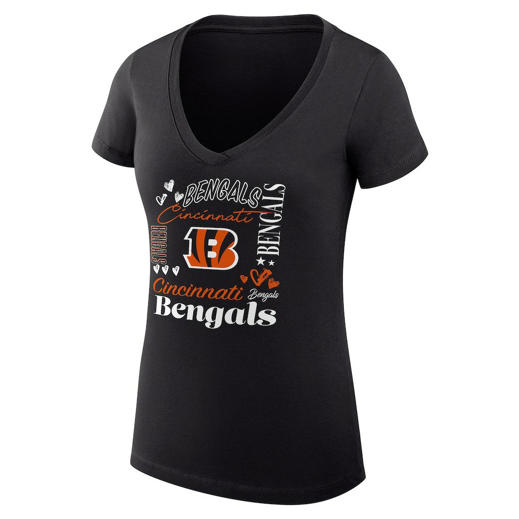 Cincinnati Bengals G-III 4Her by Carl Banks Women's Super-Slim Fit Lightweight Collage Team V-Neck T-Shirt - Black - NFL