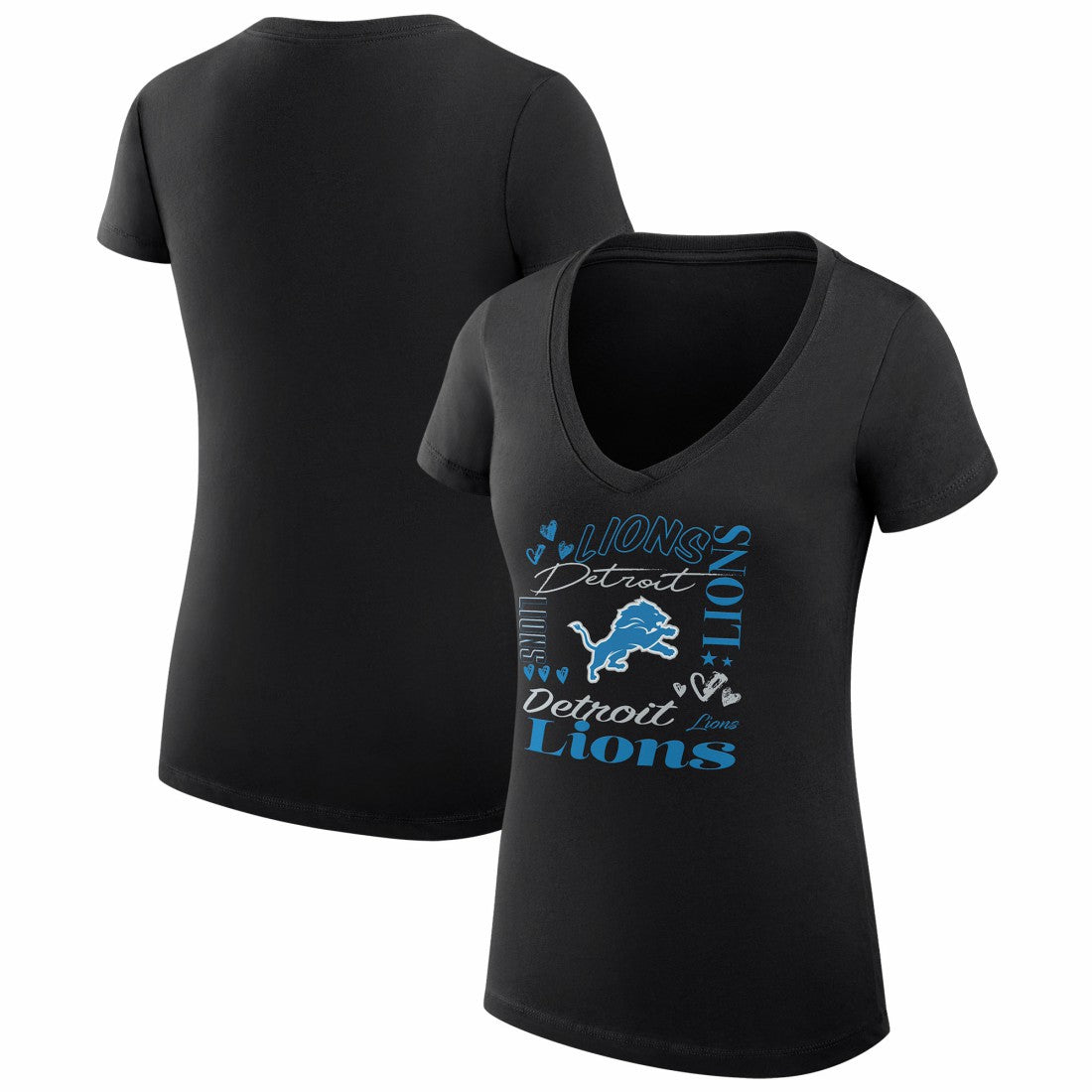 Detroit Lions G-III 4Her by Carl Banks Women's Super-Slim Fit Lightweight Collage Team V-Neck T-Shirt - Black - NFL