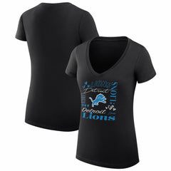 Detroit Lions G-III 4Her by Carl Banks Women's Super-Slim Fit Lightweight Collage Team V-Neck T-Shirt - Black - NFL