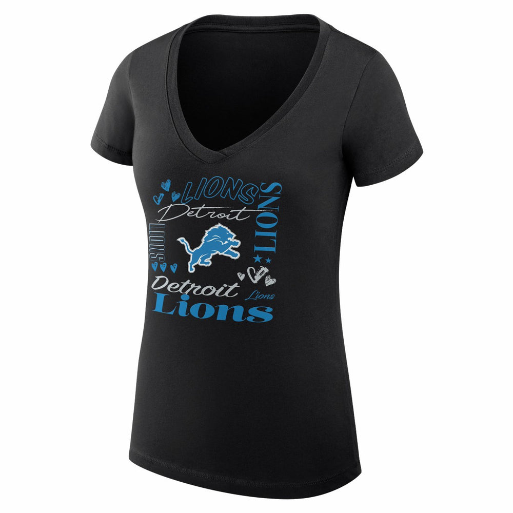 Detroit Lions G-III 4Her by Carl Banks Women's Super-Slim Fit Lightweight Collage Team V-Neck T-Shirt - Black - NFL