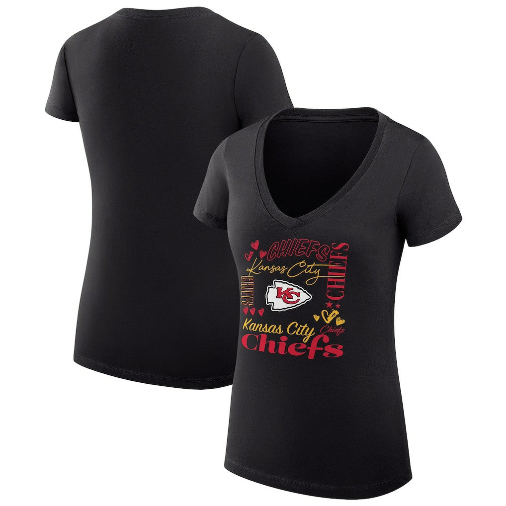 Kansas City Chiefs G-III 4Her by Carl Banks Women's Super-Slim Fit Lightweight Collage Team V-Neck T-Shirt - Black - NFL