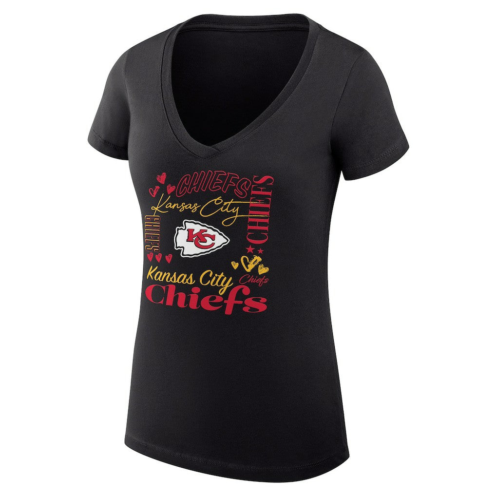 Kansas City Chiefs G-III 4Her by Carl Banks Women's Super-Slim Fit Lightweight Collage Team V-Neck T-Shirt - Black - NFL