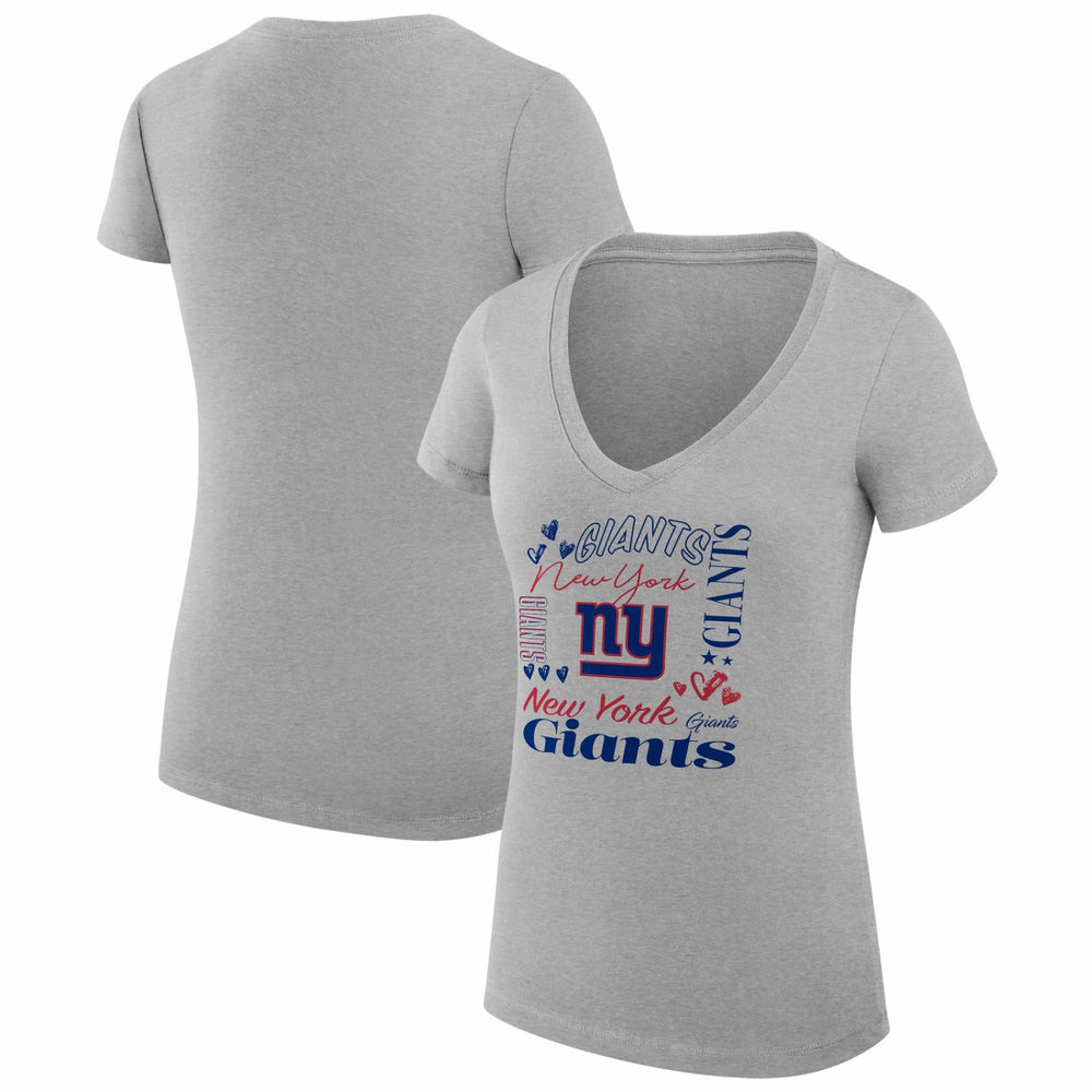New York Giants G-III 4Her by Carl Banks Women's Super-Slim Fit Lightweight Collage Team V-Neck T-Shirt - Heather Gray - NFL