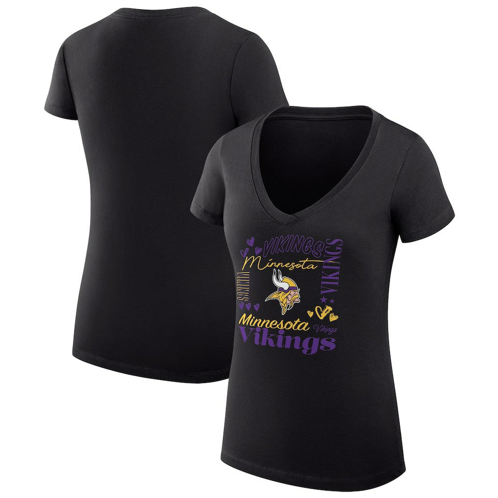 Minnesota Vikings G-III 4Her by Carl Banks Women's Super-Slim Fit Lightweight Collage Team V-Neck T-Shirt - Black - NFL