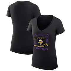Minnesota Vikings G-III 4Her by Carl Banks Women's Super-Slim Fit Lightweight Collage Team V-Neck T-Shirt - Black - NFL